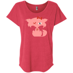 Fly Kitten White Dolman Sleeve T-Shirt with Pink and Red Kitten