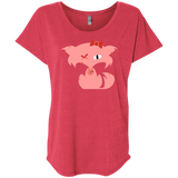 Fly Kitten White Dolman Sleeve T-Shirt with Pink and Red Kitten