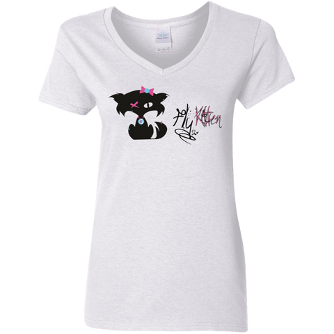 Fly Kitten Signature White V-Neck T-Shirt with Medallion on Back