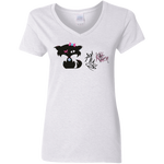 Fly Kitten Stop Bullying White V-Neck T-Shirt With Black Kitten