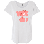 Fly Kitten White Dolman Sleeve T-Shirt with Pink and Red Kitten