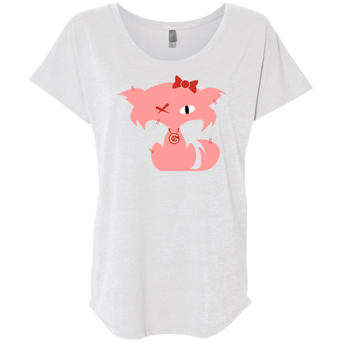 Fly Kitten White Dolman Sleeve T-Shirt with Pink and Red Kitten