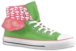 Fly Kitten Canvas Lime Green and Pink Fold Down High Top Sneaker